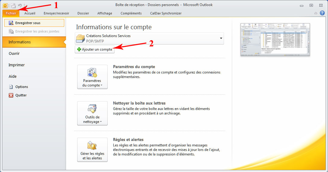 Outlook 1 ajouter un compte