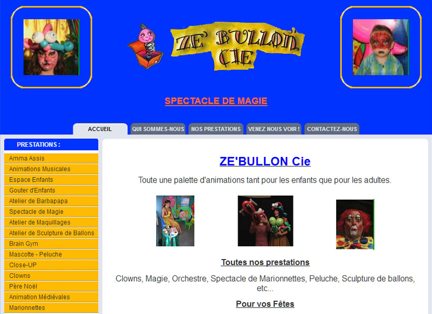 Création site internet : ZE'BULLON-Cie - site internet animations enfants