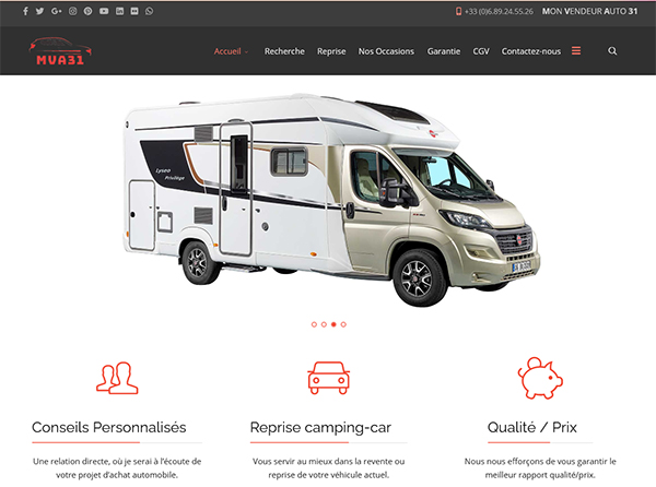 Creation site internet : Camping-car d'occasion sur Saint-Gaudens